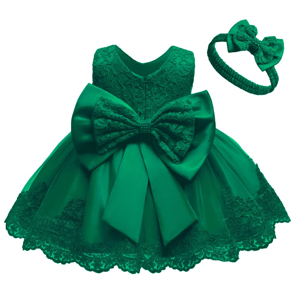 Little Girls Christmas Embroidery Lace Dresses Princess Easter Halloween Wedding Formal Event Dress(Green,120) 5-6 Years