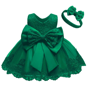 Little Girls Christmas Embroidery Lace Dresses Princess Easter Halloween Wedding Formal Event Dress(Green,120) 5-6 Years