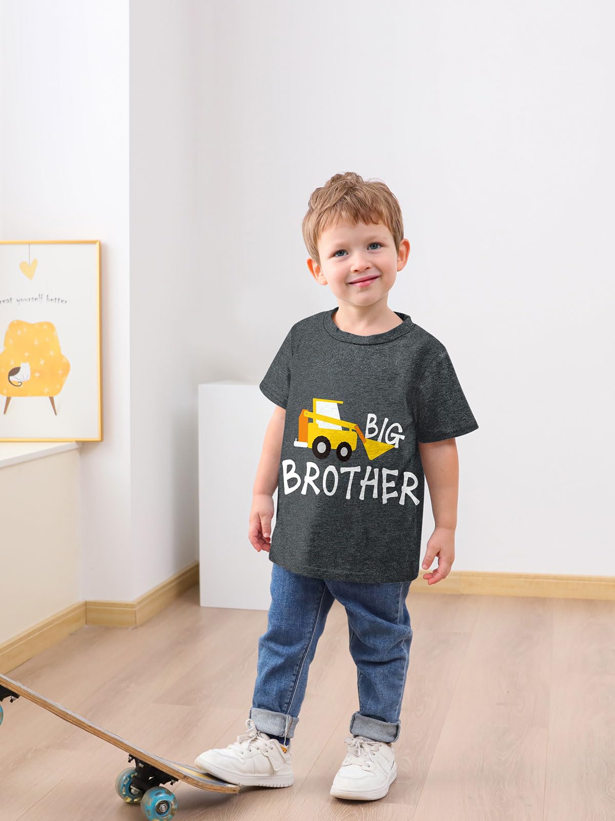 Funnycokid Big Brother Shirt 3T 2T Bulldozers Construction Digging It Big Bro Short Sleeve Grey Big Brother Toddler T Shirt Preg