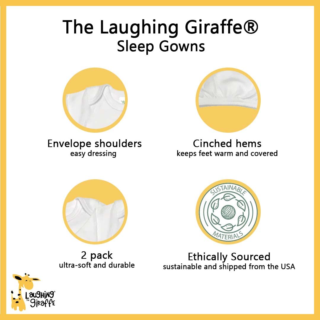 Laughing Giraffe Baby Long Sleeve Sleeper Gowns (Set Of 2 -Lg3800) White 0-3 Months