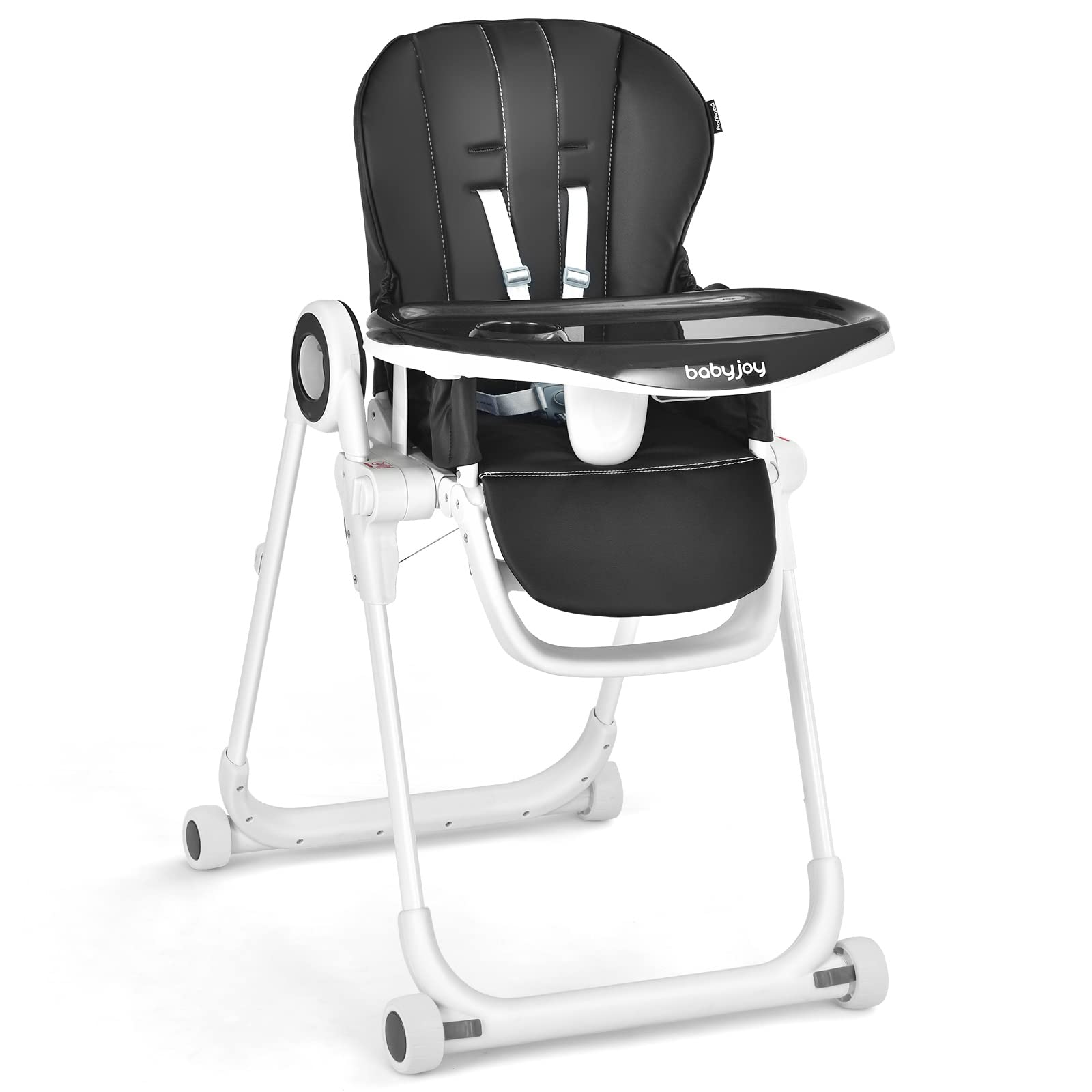BABY JOY High Chair for Babies & Toddlers, Foldable Highchair with Adjustable Backrest/Footrest/Seat Height, Double Removable Tr