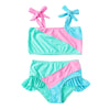 Younger Tree Toddler Girls Two Pieces Swimsuit Color Block Stripe Swimwear Summer Beach Bathing Suit (Green 4-5T)