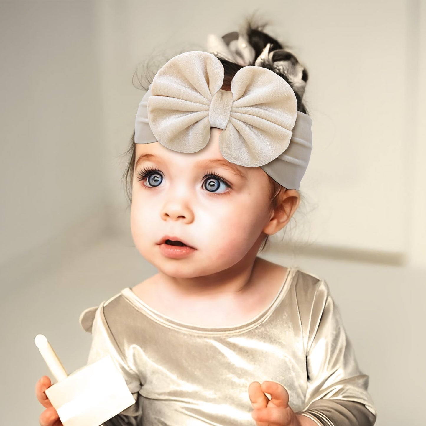 Yanjie Baby Girl Headbands With Bows, Soft Elastics Handmade Velvet Hairbands And Accessories For Infant Toddlers Kids In Khaki,