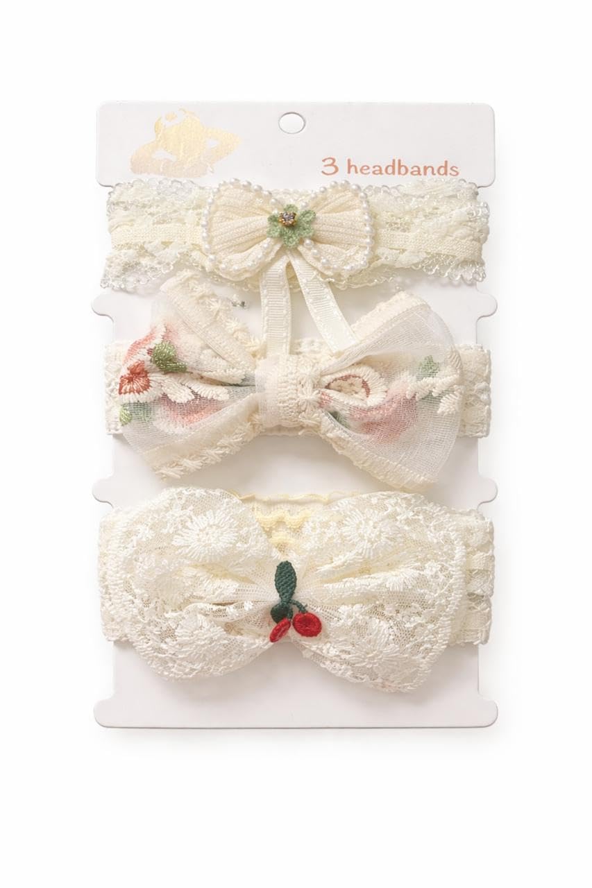 Hair Sarkles Newborn To Toddler Baby Headbands (Pack Of 3)  Soft Stretch Nylon Hair Bands With Bow & Flower Styles In Multi Sha