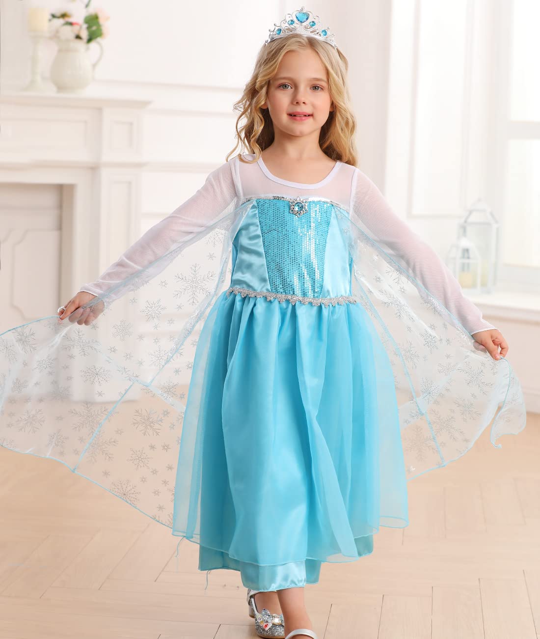 Itvti Little Girls Princess Costume Blue Cosplay Dress Up For Halloween Party With Accessories, Blue, 2-3 Years (Label 100)
