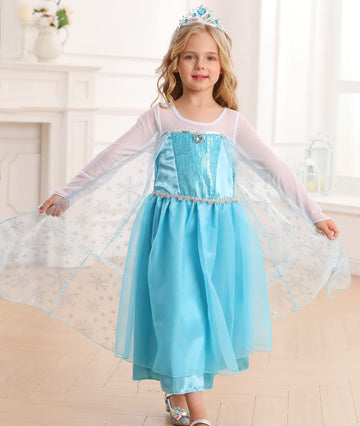 Itvti Little Girls Princess Costume Blue Cosplay Dress Up For Halloween Party With Accessories, Blue, 2-3 Years (Label 100)