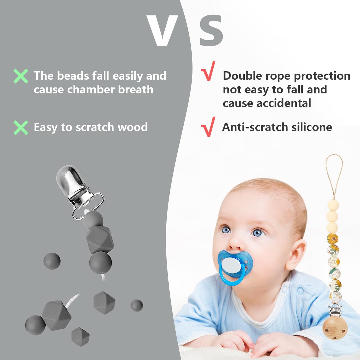 Misslili Pacifier Clips, 2Pcs Silicone Soother Clips, Bpa Free Pacifier Clip Pacifier Holder For Newborn Baby Boy Girl Gifts, Pr