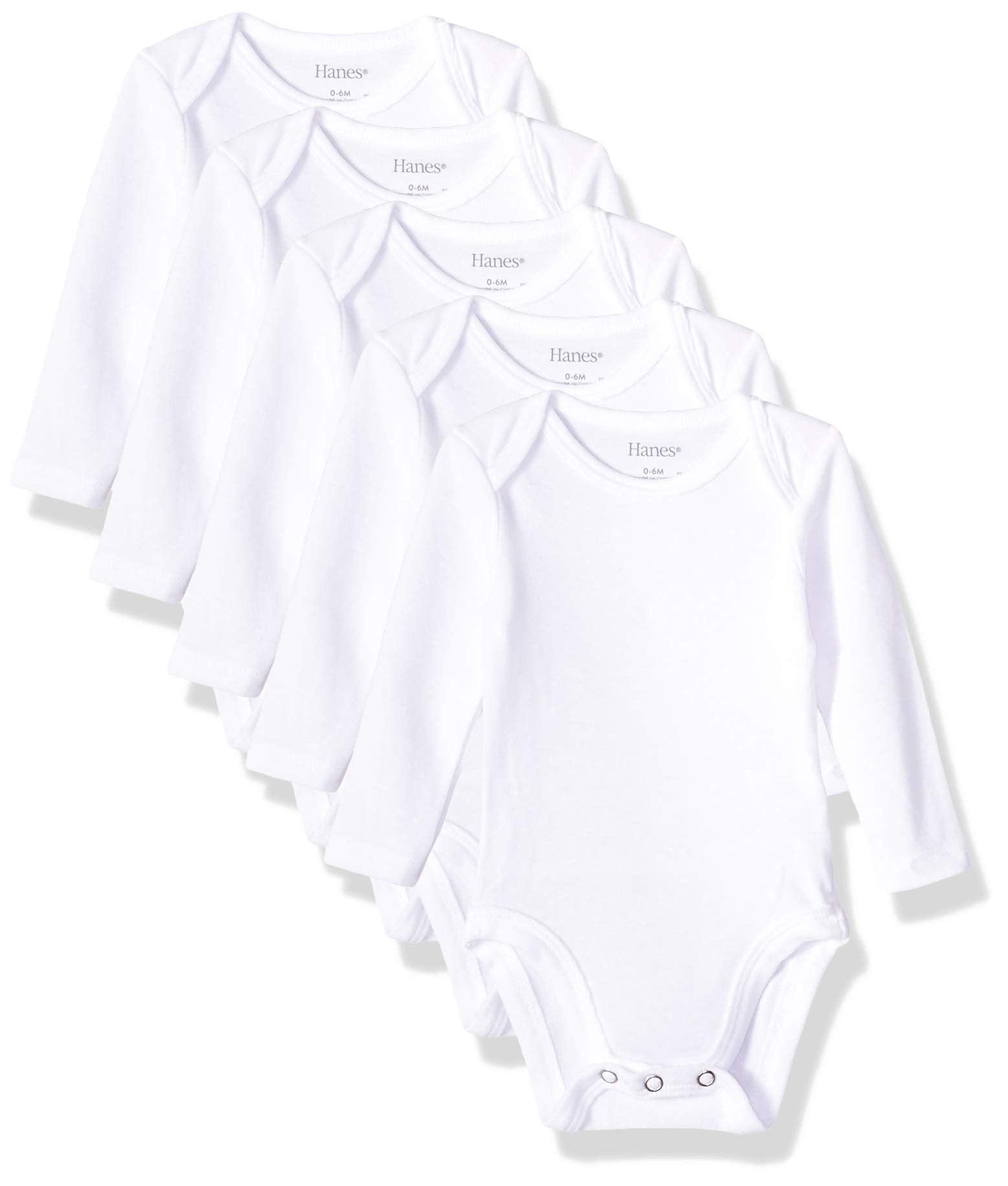 Hanes Baby Long Sleeve, Ultimate Flexy Bodysuits Boys & Girls, 5-Pack, Diamond White, 12-18 Months