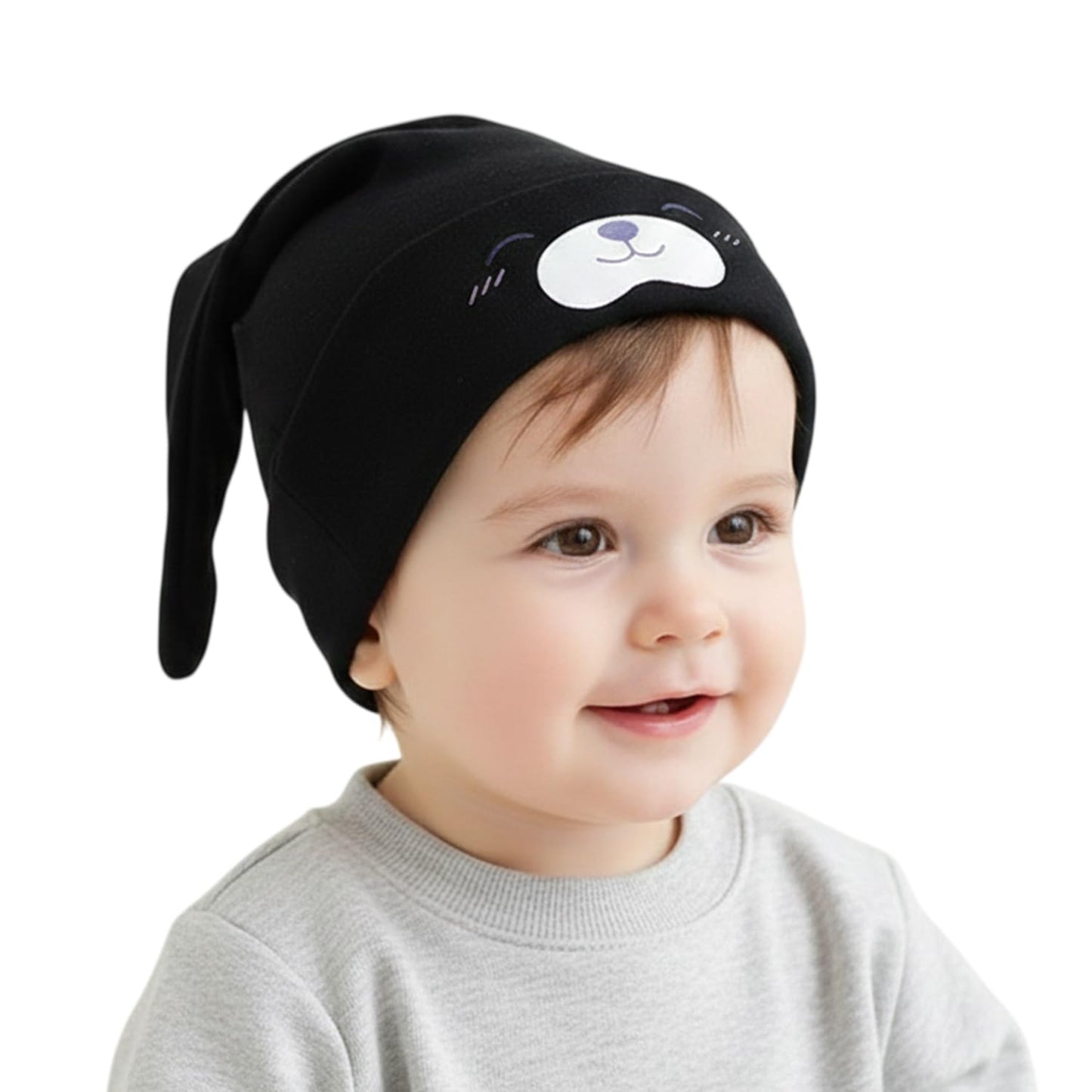 Syga Baby Cap Cotton Small Cute Puppy Long Tailed Design Strechy Comfortable For Baby Sleep Cap 624 Month Black