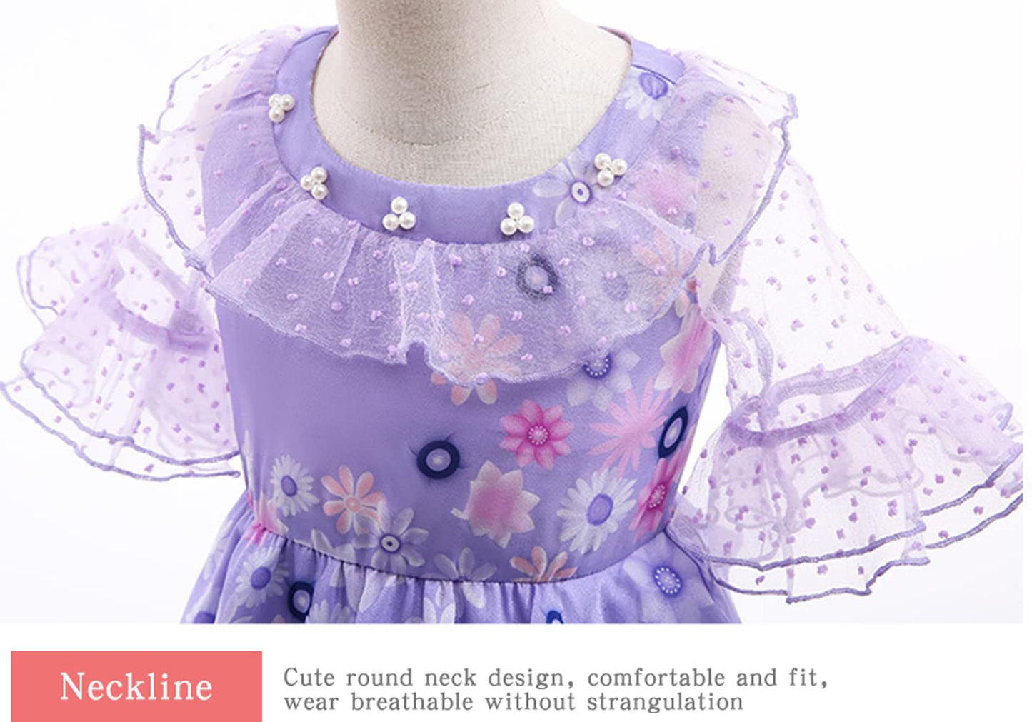 Lzh Encanto Mirabel Costume Dress For Girls Cosplay Isabela Madrigal Princess Halloween Dress Up With Flower Headwear