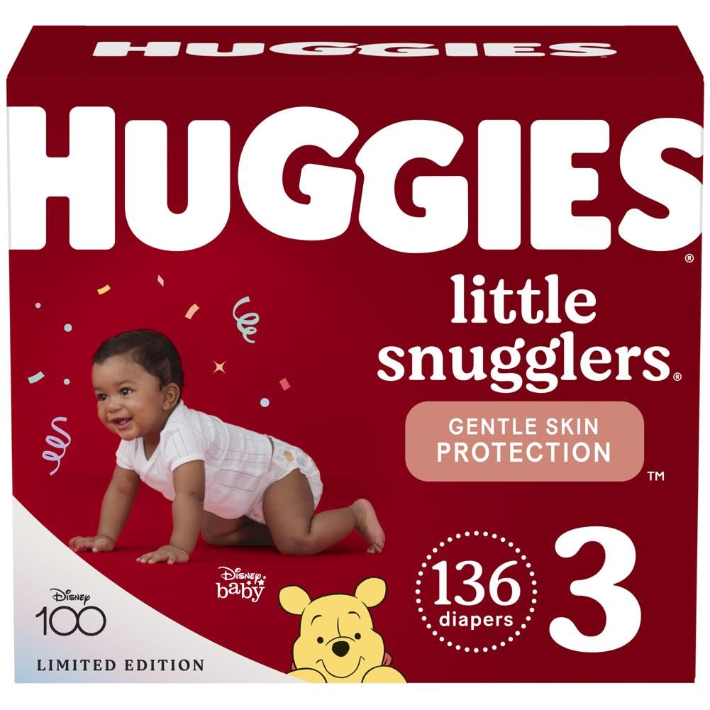 Huggies Size 3 Diapers, Little Snugglers Baby Diapers, Size 3 (16-28 lbs), 136 Count