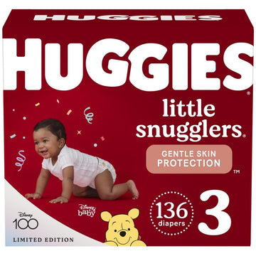 Huggies Size 3 Diapers, Little Snugglers Baby Diapers, Size 3 (16-28 lbs), 136 Count