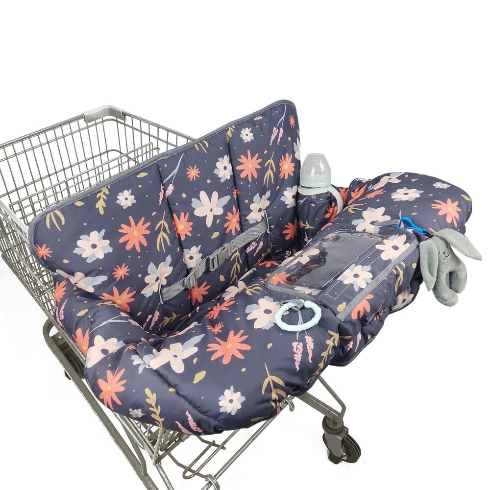 Shopping Cart Cover For Baby/Toddler, Cozy High Chair Cover & Grocery Cart Cover Cushion, Dark Blue