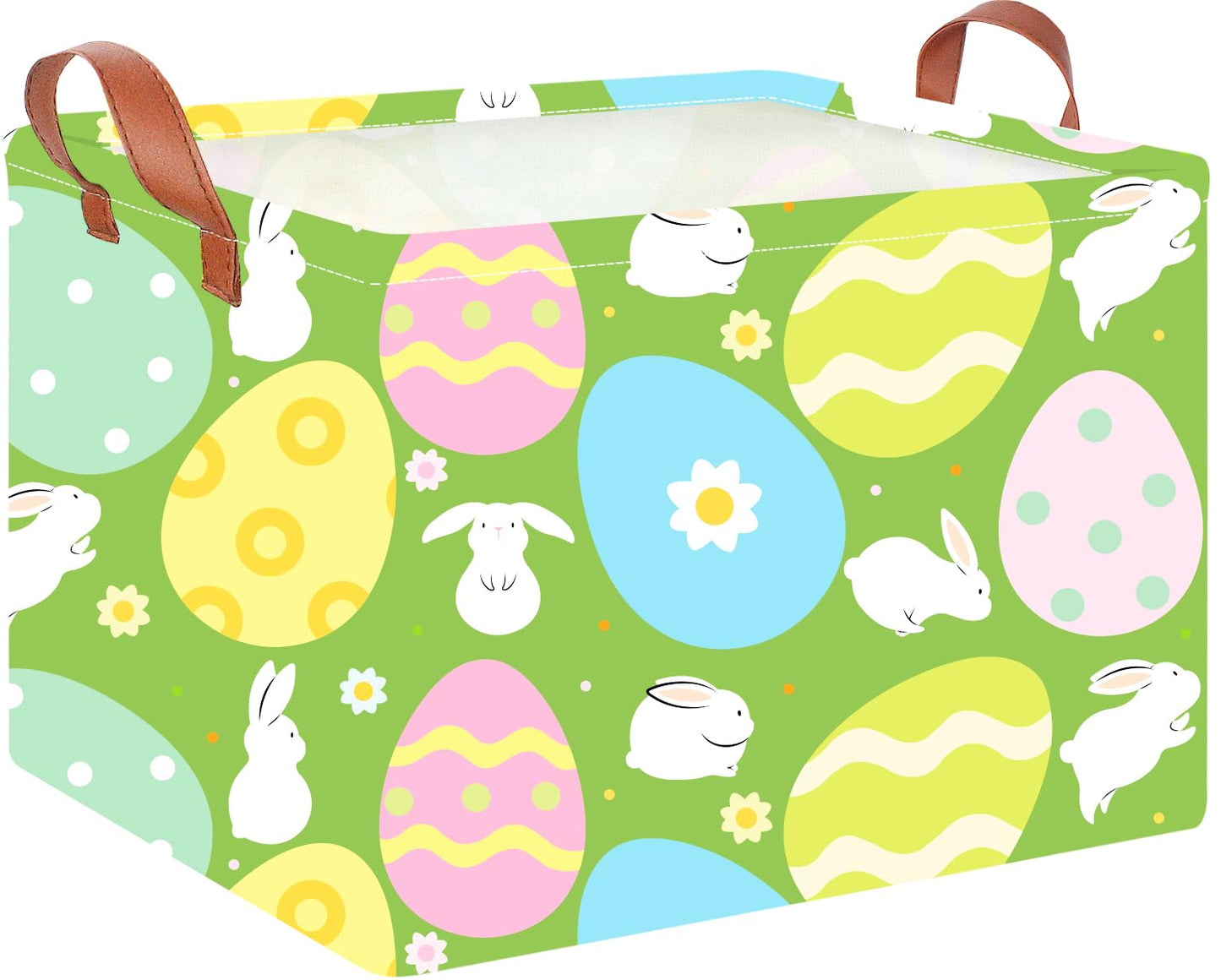 CLOCOR Rectangular Easter Basket Empty, Easter Gift Basket, Waterproof Storage Box with Handles,Room Decor(Green Easter Basket)