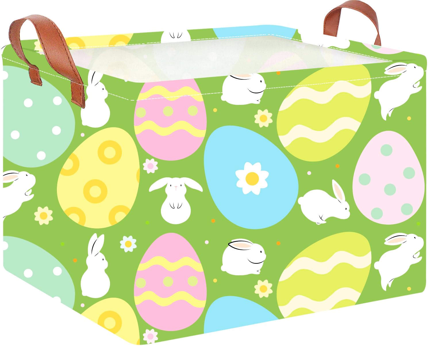 CLOCOR Rectangular Easter Basket Empty, Easter Gift Basket, Waterproof Storage Box with Handles,Room Decor(Green Easter Basket)