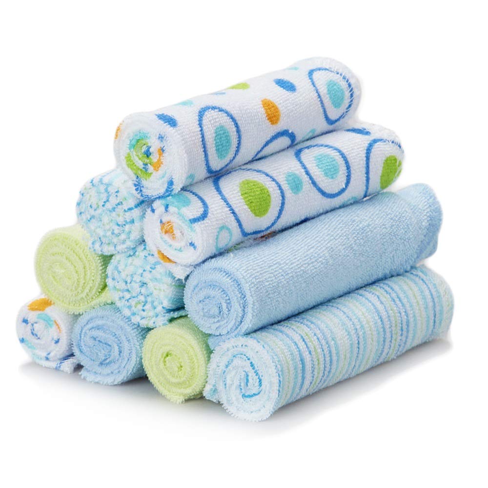 Spasilk Washcloth Wipes Set For Newborn Boys And Girls, Soft Terry Washcloth Set, Pack Of 10, Blue Circles