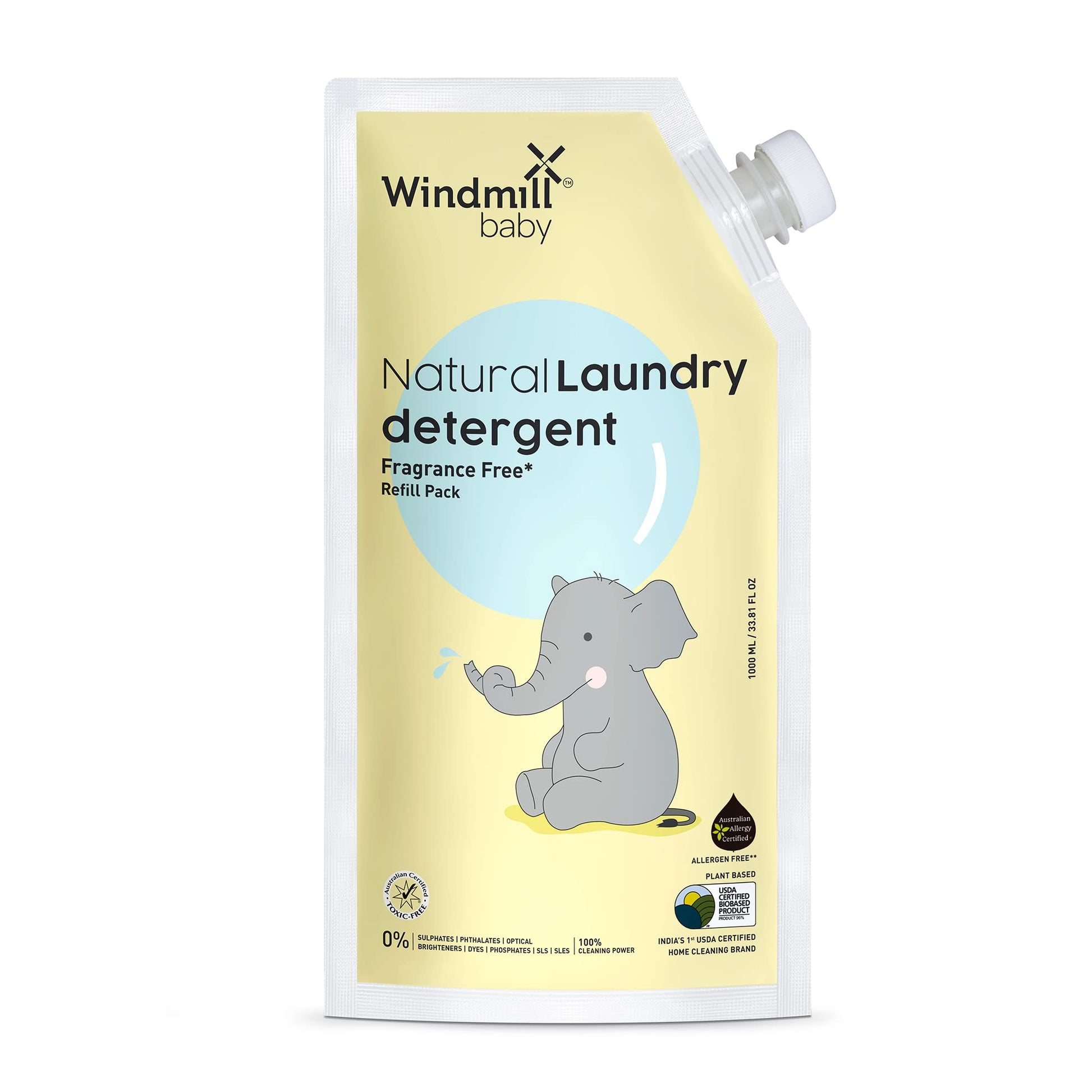 Windmill Baby Natural Fragrance Free Laundry Detergent Liquid, Usda Certified, Allergen Free, Plant Based With BioEnzymes, Refi