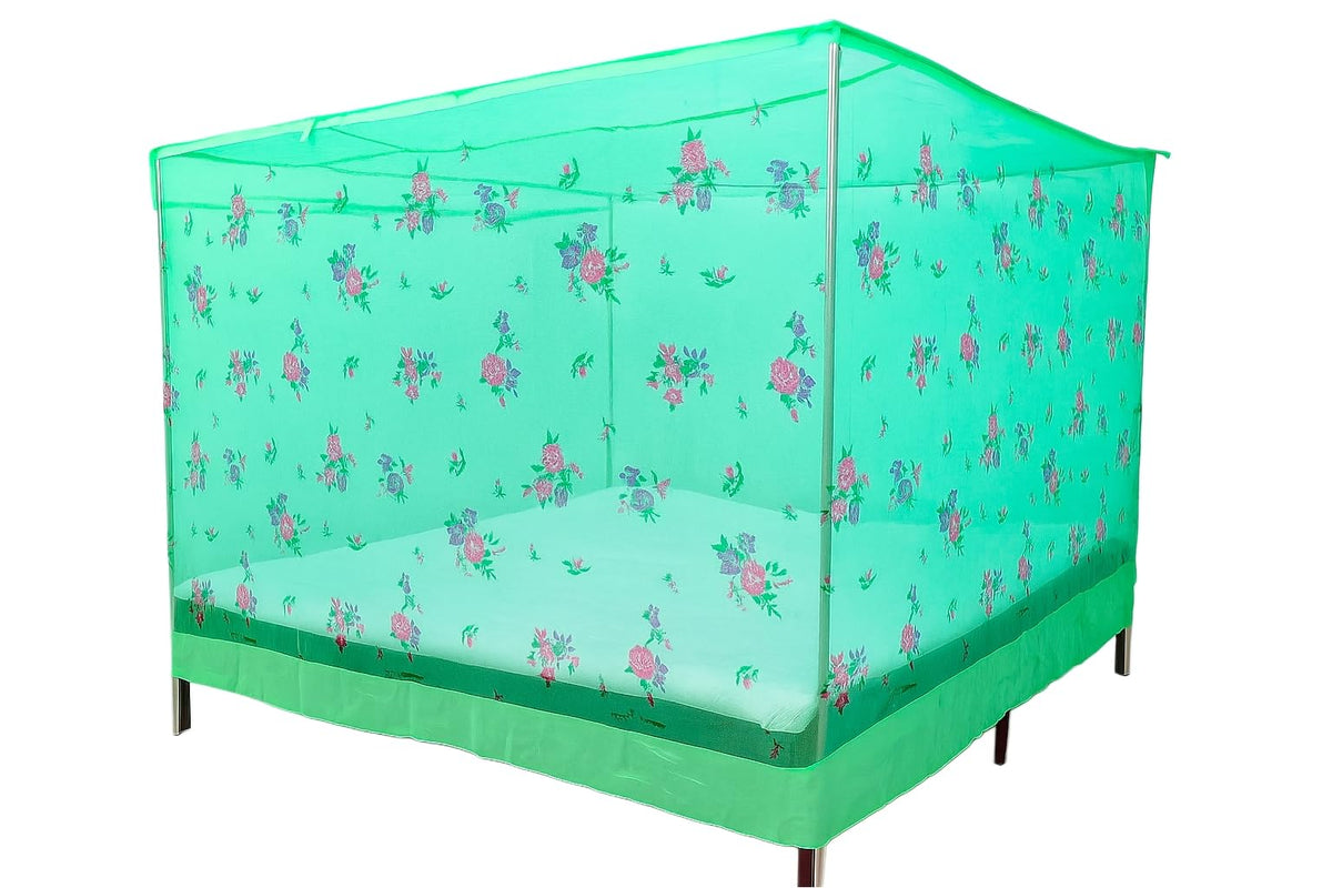 Multicolor Soft Cotton Mosquito net Double Bed King Size | Pure Cotton Mosquito net (PrintedGreen, 7x8)
