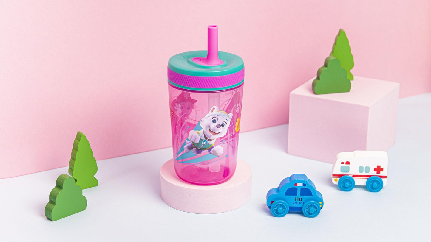 Zak Designs Kelso 15 oz Tumbler Set (Paw Patrol Skye & Everest) Leak-Proof Screw-On Lid with Straw Made of Durable Plastic and S