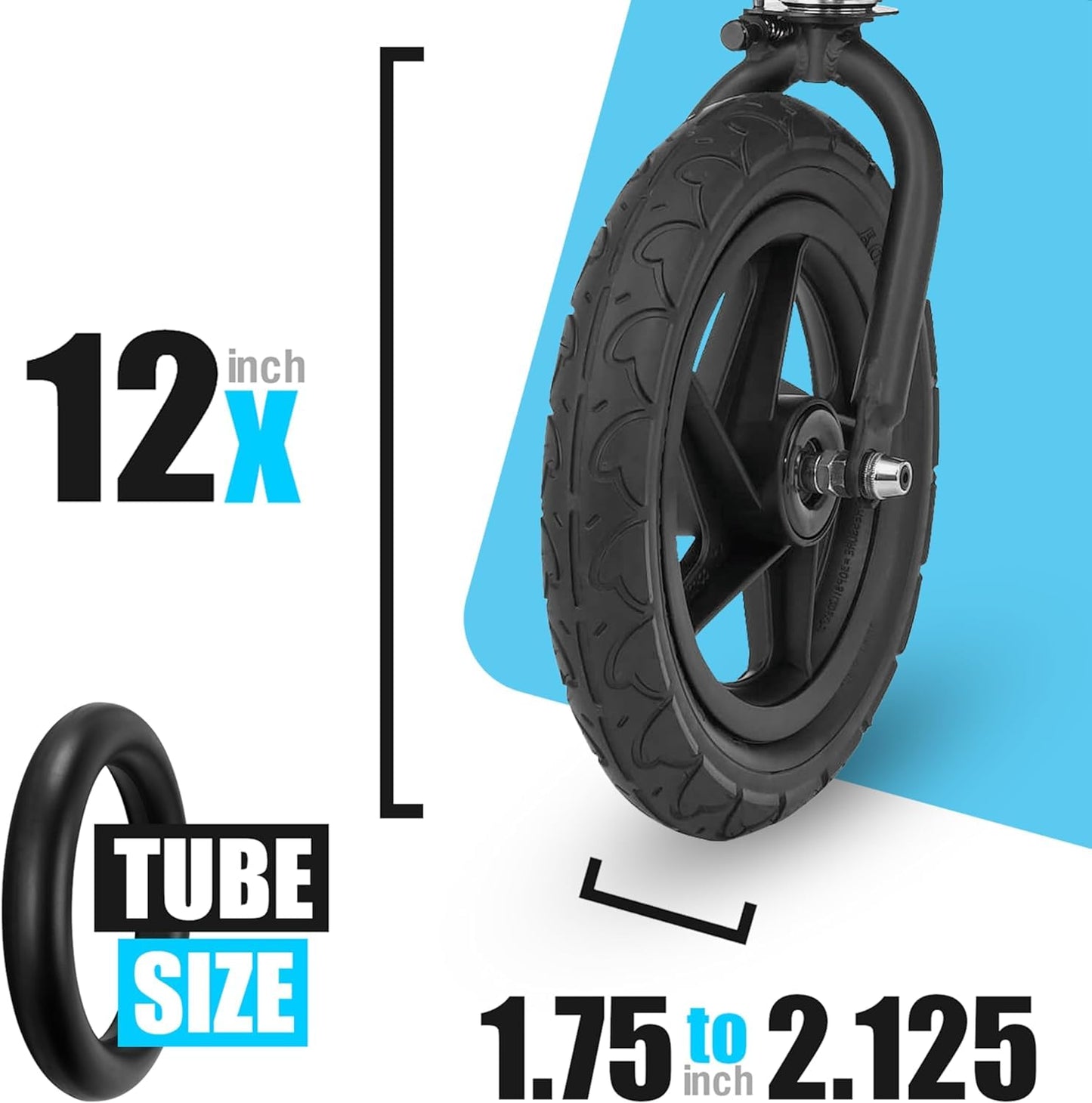 Zozozo Bob Stroller Front & Rear Tire Tube Replacement [12.5' & 16'] 2-Pack - Inner Tubes For Wayfinder, Alterrain, Revolution