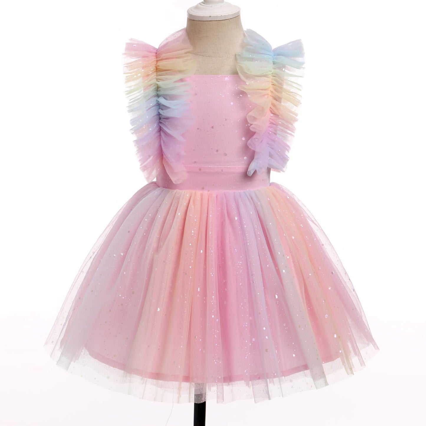 Girls Rainbow Dress, Baby Girl Dress, Dress For Baby Girl, Toddler Birthday Dress Infant Ruffled Butterfly Embroidered Special O