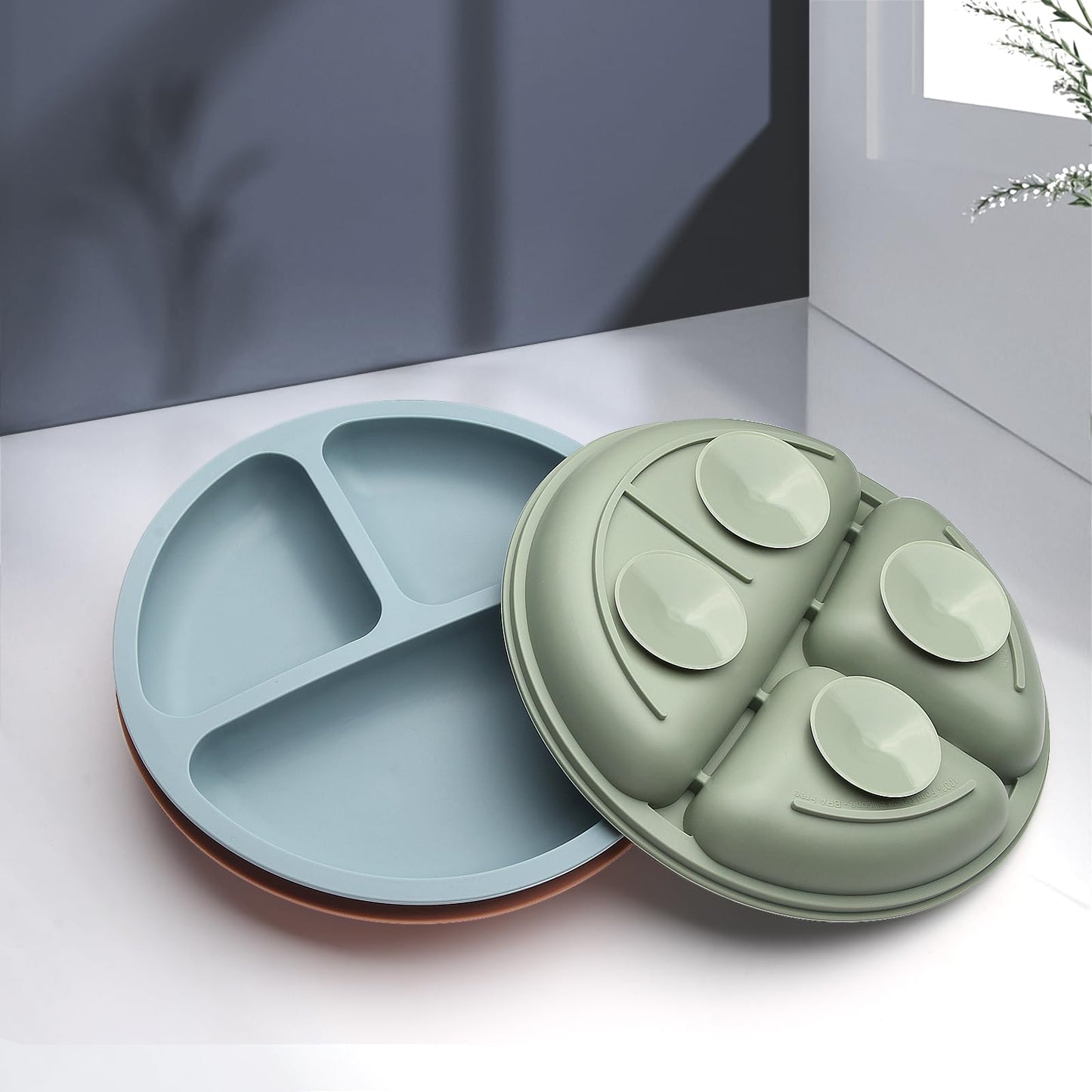 Eascrozn Toddler Plates 3 Pack, Divided Suction Plates For Baby, 100% Food Grade Silicone Baby Plates, Non-Slip, Baby Led Weanin