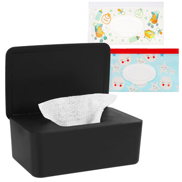 Whiidoom Diaper Wipes Dispenser Wipes Holder, Wipes Tissue Case Keeps Wipes Fresh Tissue Wipes Container with Lid (Black)