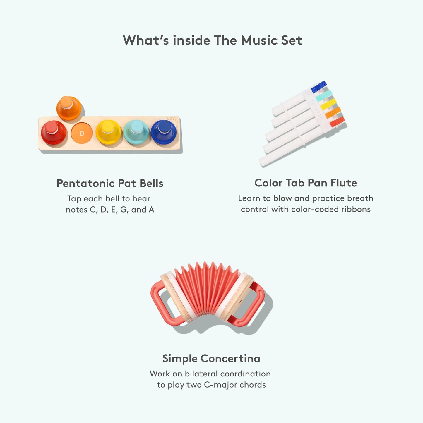 Lovevery | The Music Set | 6 Montessori Musical Instruments & Rhythm Book | Educational Toys for Toddlers & Preschoolers | Simpl