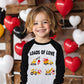 Boys Valentine'S Day Shirt Loads Of Love Vehicles Truck Tops Little Kids Raglan Black Sleeve Heart T-Shirt 7 Years