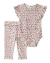 CarterS Baby Girl 2 Piece Ruffle Floral Bodysuit & Pant Set | Soft Cotton With Pants | Cute Baby Clothing 197233655609_19723365
