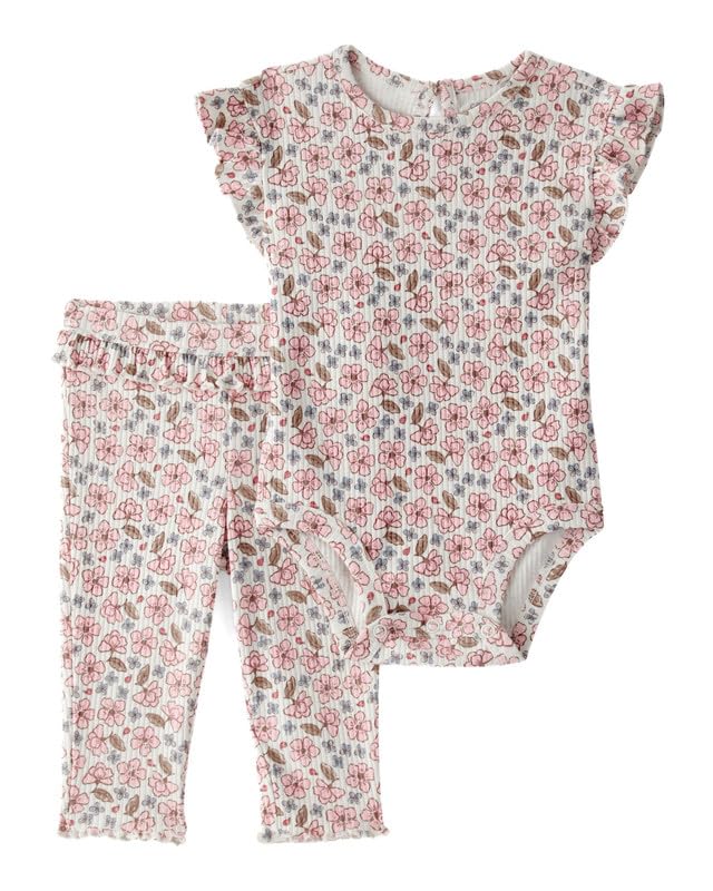 CarterS Baby Girl 2 Piece Ruffle Floral Bodysuit & Pant Set | Soft Cotton With Pants | Cute Baby Clothing 197233655609_19723365