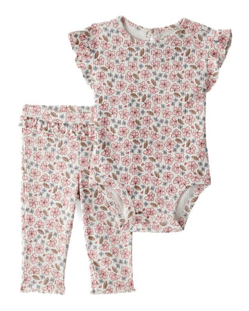 CarterS Baby Girl 2 Piece Ruffle Floral Bodysuit & Pant Set | Soft Cotton With Pants | Cute Baby Clothing 197233655609_19723365