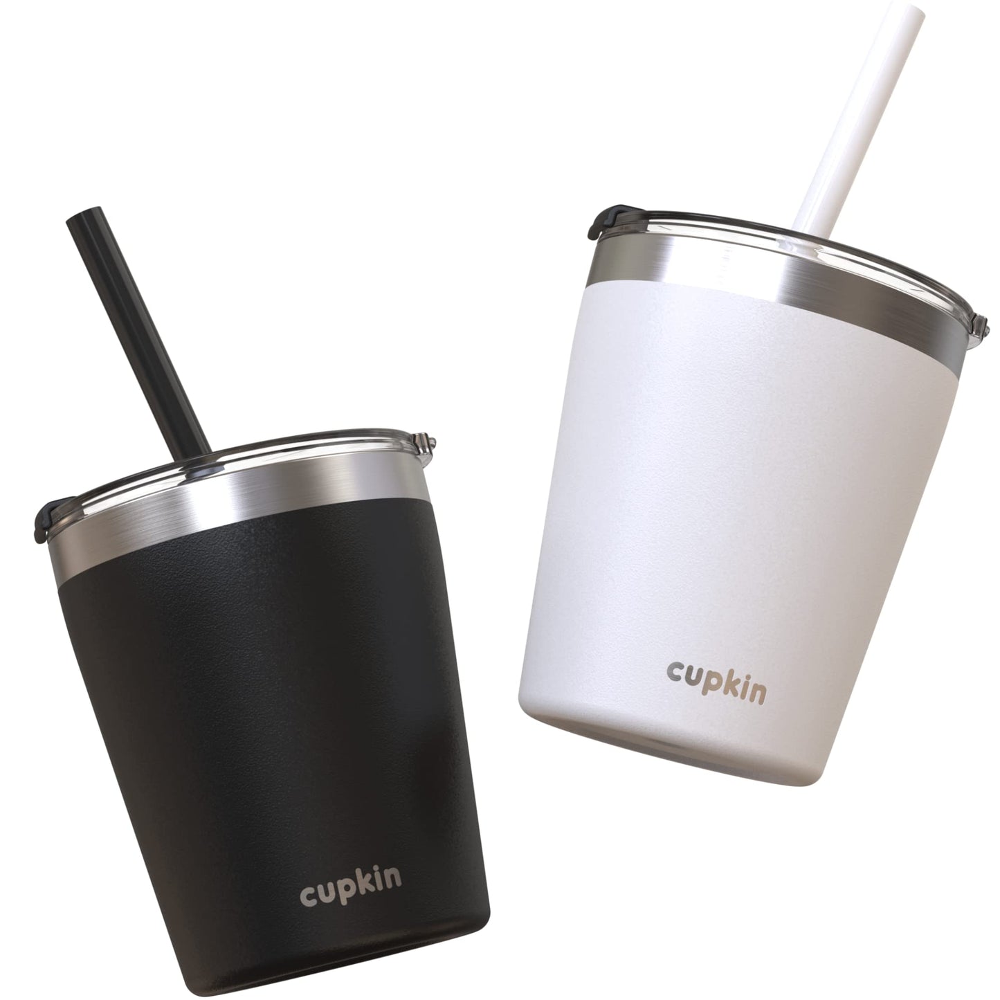 Cupkin Trainer Sippy Cup, The Original 8 Oz Stackable Stainless Steel Modern Tumblers, Set Of 2 Powder Coated Insulated Cups For