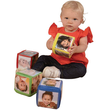 Constructive Playthings Customizable Stacking Block Toys with Photo Pockets for Ages 12 Months+, Toddler Soft Foam Building Bloc