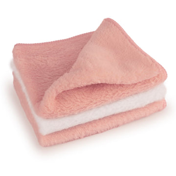 3 Pack Microfiber Super Soft Baby Face Cloths, 28 x 28cm Washable & Reusable Unscented Flannels, Multipack Pink and White, Ideal