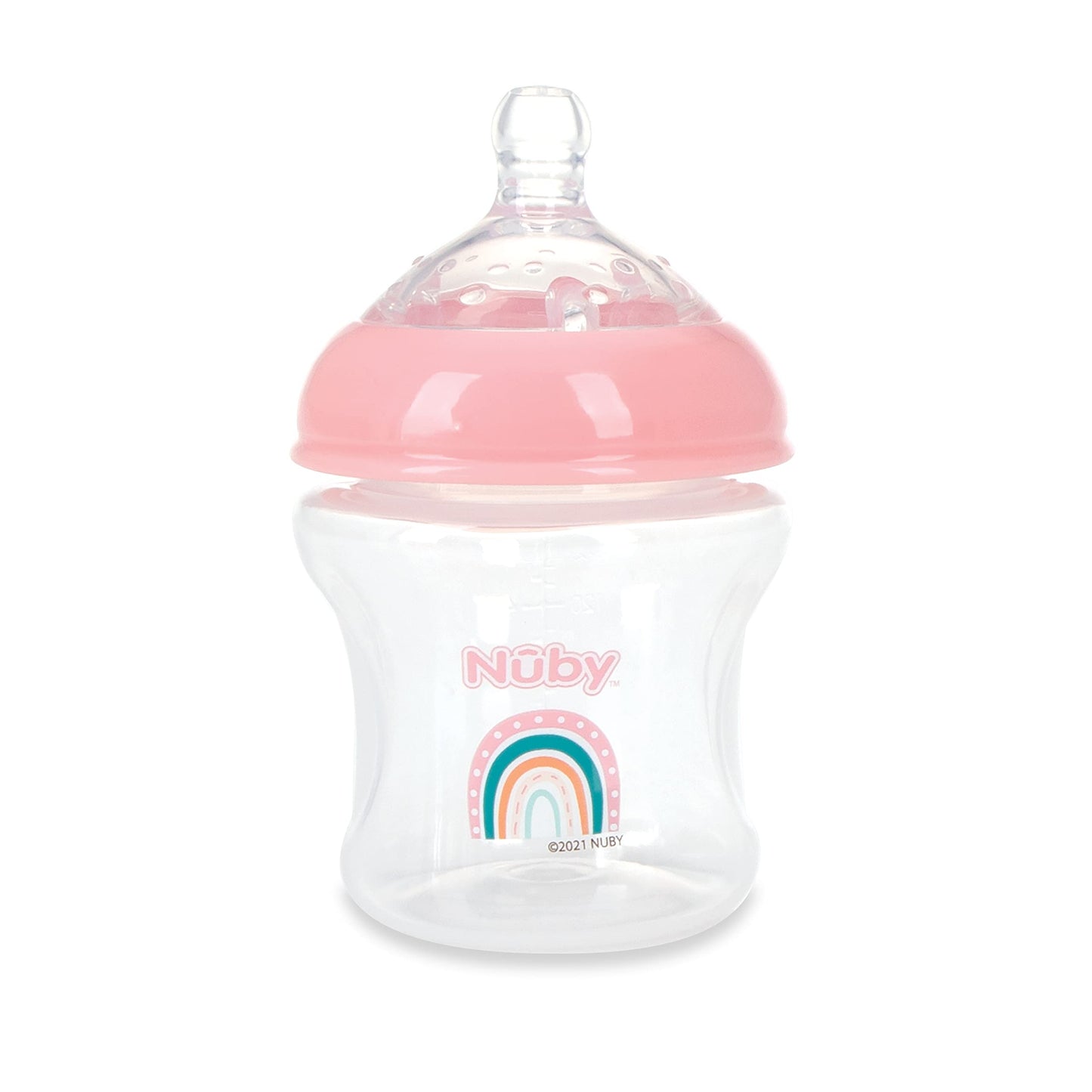 Nuby 3-Pack Infant Feeding Bottles With Slow Flow Breast Size Silicone Nipple: 0+ Months, 6Oz, 3 Pack Set: Delicate Star, Rainbo
