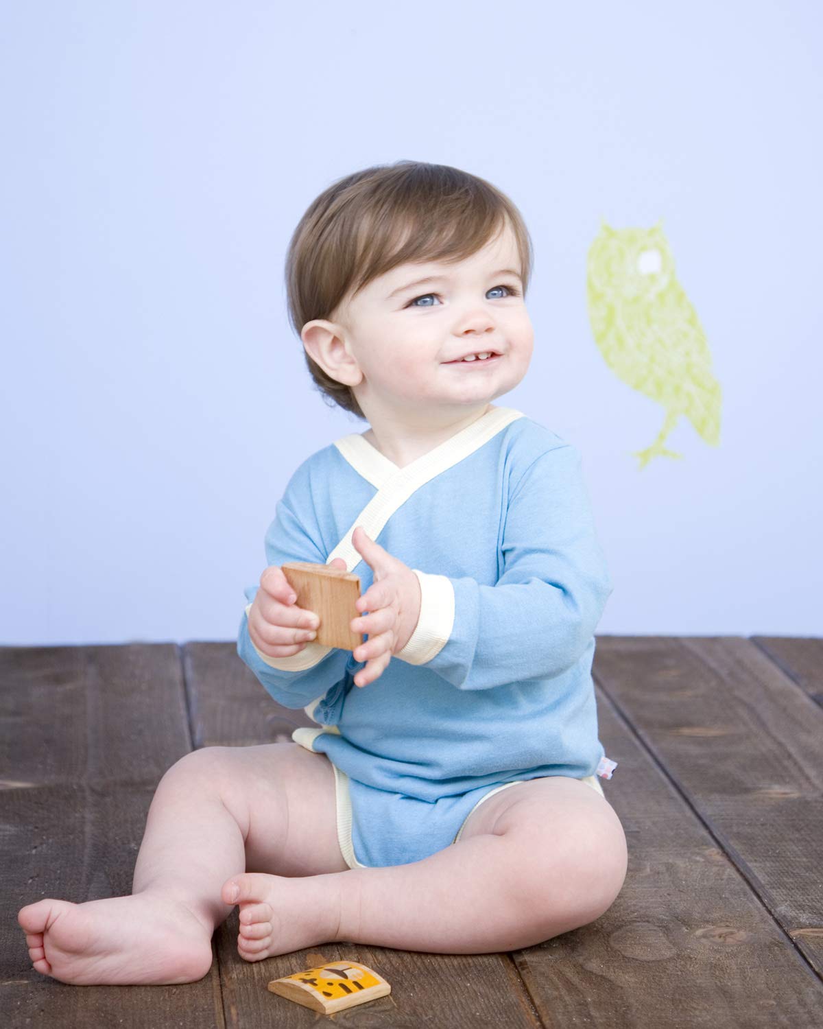 Baby Soy Long Sleeve Kimono Bodysuit Onesie (12-18 Months, Ocean)