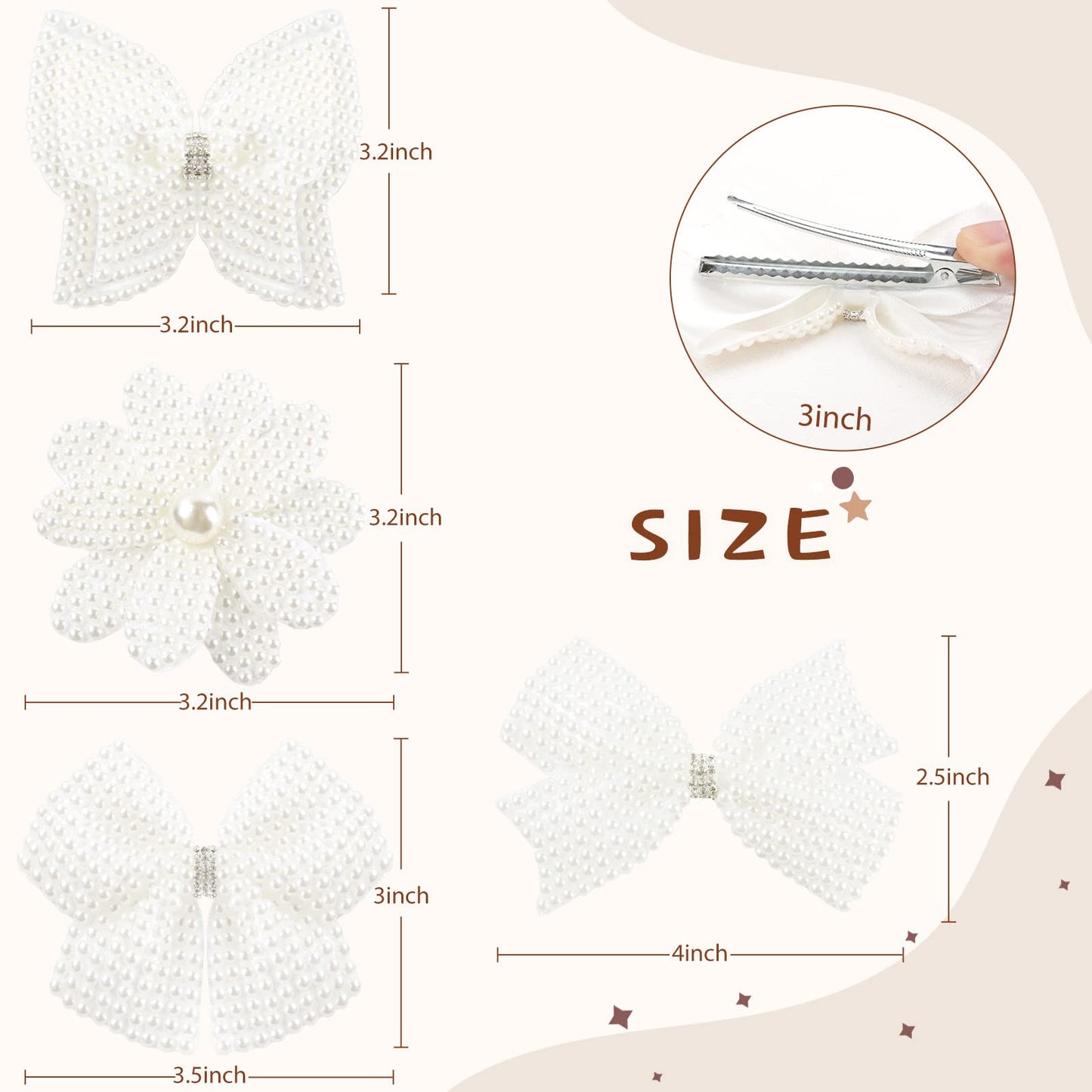 4Pcs Pearl Hair Bows For Girls, White Butterfly Flower Hair Bow Clip Wedding Hair Accessories For Baby Infants Toddlers Kids (La