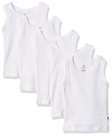 Honestbaby Sleeveless Muscle T-Shirts 100% Organic Cotton For Infant Baby And Toddler Boys, Girls, 5-Pack Bright White, 6-9 Mont