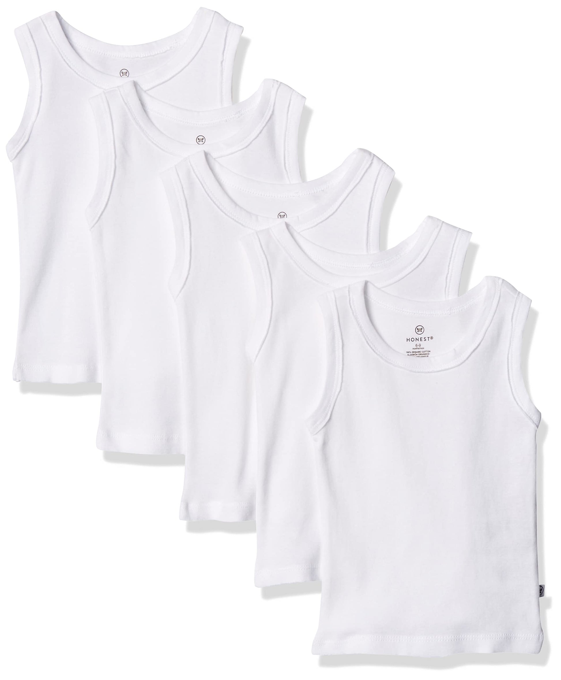 Honestbaby Sleeveless Muscle T-Shirts 100% Organic Cotton For Infant Baby And Toddler Boys, Girls, 5-Pack Bright White, Newborn