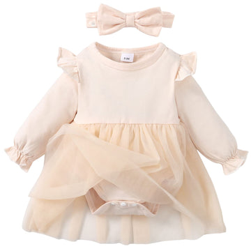 Sobowo Black Baby Girls' Lace Dress Bodysuit With Headband(0-3 Months, Beige L)