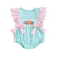 RSRZRCJ Newborn Outfits Baby Girl Clothes Summer Fly Sleeve Ice Cream Embroidery Romper Plaid Bow Ruffle Bodysuit Jumpsuit (Gree