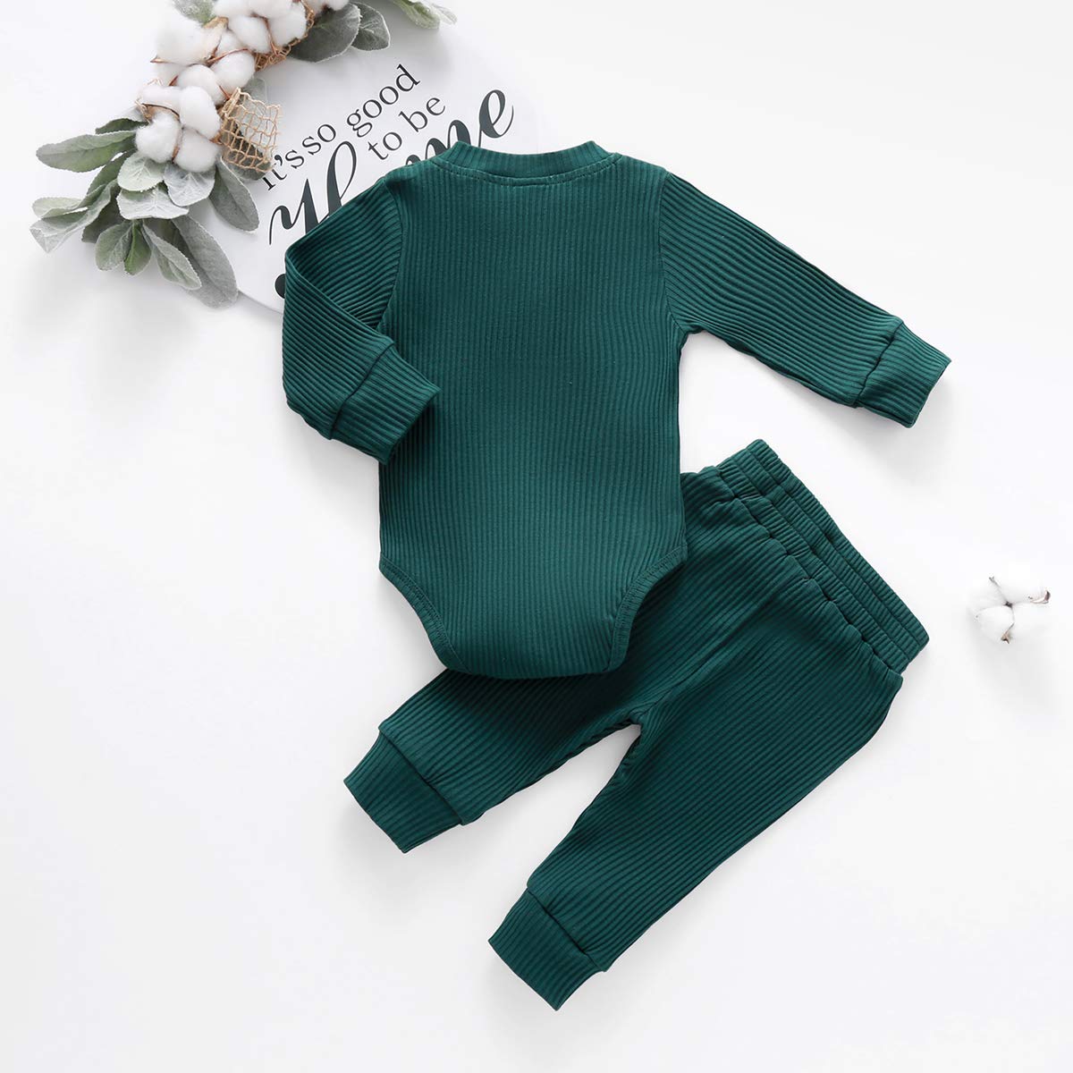 Baby Newborn Girls Boys Long Sleeve Clothes Striped Romper & Pants Set Infant Fall Winter Cotton Outfits (B-Green, 0-6 Months)