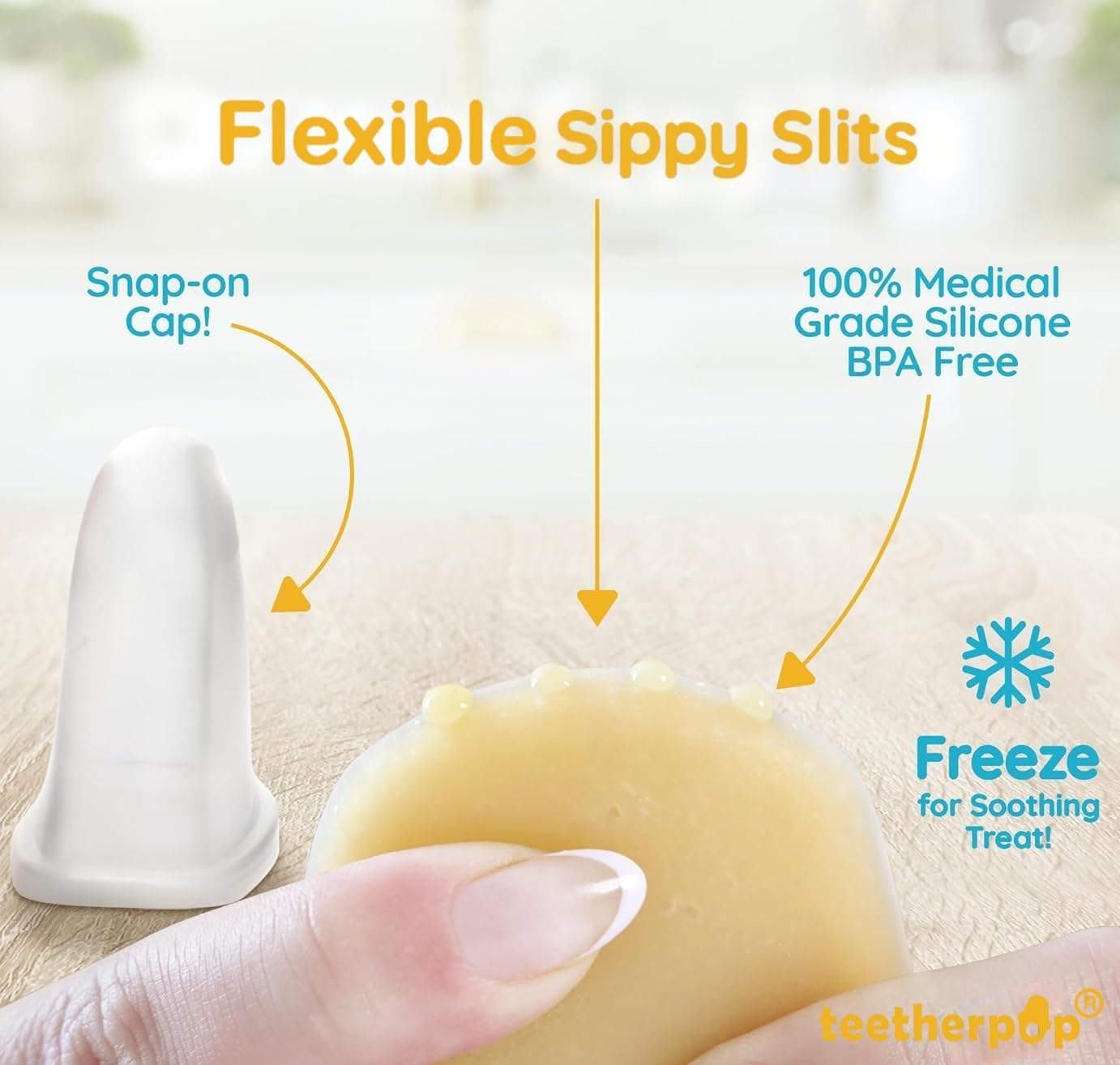 Teetherpop Fillable Silicone Teether for Babies - Breastmilk Popsicle Molds for Teething with Spill-Proof Sippy Slits - Freezabl