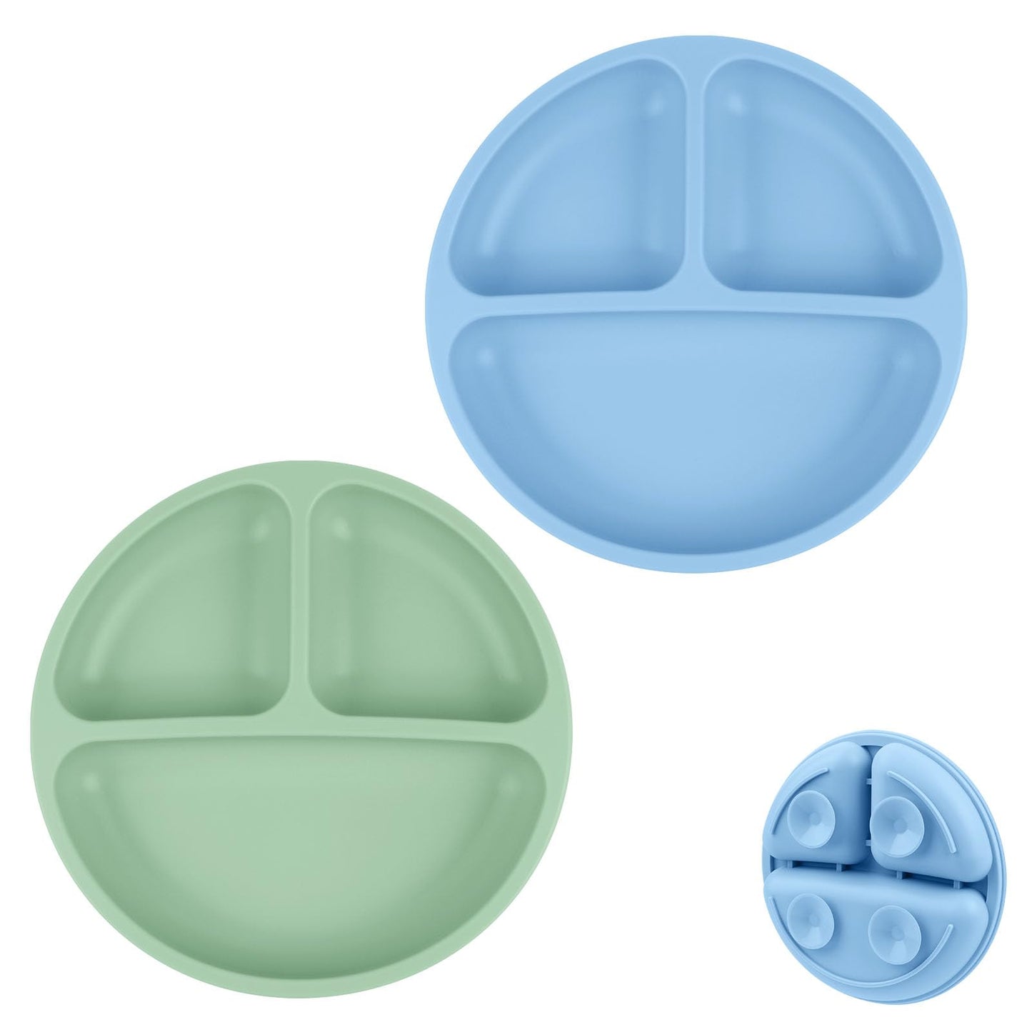 Vicloon Suction Plates, 2 Pcs Baby Toddler Plate Silicone, Bpa Free Divided Plate, Divided Plate Design,Silicone Grip Dish Micro