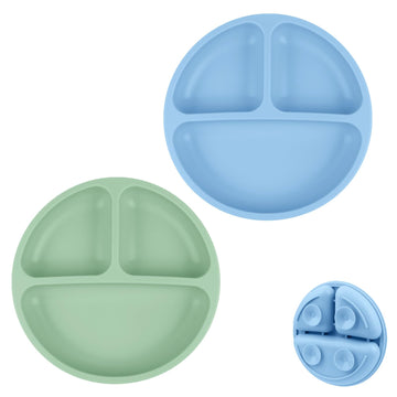 Vicloon Suction Plates, 2 Pcs Baby Toddler Plate Silicone, Bpa Free Divided Plate, Divided Plate Design,Silicone Grip Dish Micro
