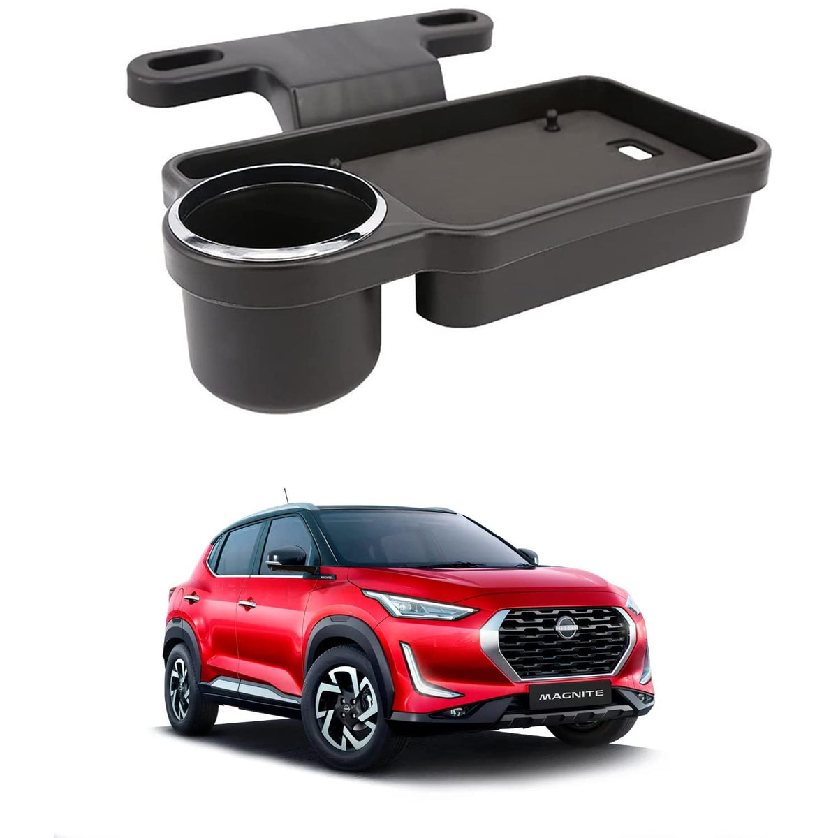 Oshotto (FT04) Foldable Car Auto Headrest Rear Back Seat Table Drink Food Cup Tray Holder Compatible with Nissan Magnite  Blac
