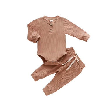 Newborn Baby Girl Boy Fall Clothes 3 6 12 18 24 Months Outfits Long Sleeve Knitted Cotton Romper & Pants Infant Winter Sets (B-B