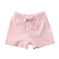 Teach Leanbh Unisex-Baby 3-Pack Cotton Soild Color Short With Drawstring 3-24 Months (6-12 Months, Purple/Yellow/Pink)