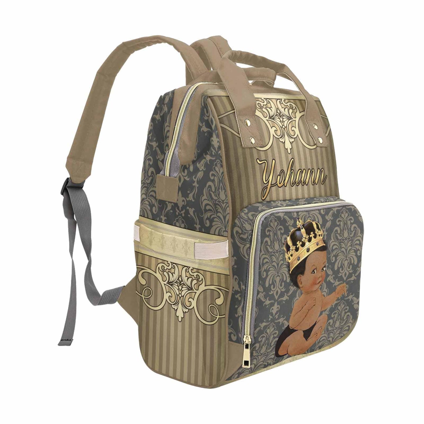 M Yescustom Personalized Baby Diaper Bag, Vintage Custom Golden Crown Prince Diaper Bag With Name, Waterproof Diaper Bag Backpac